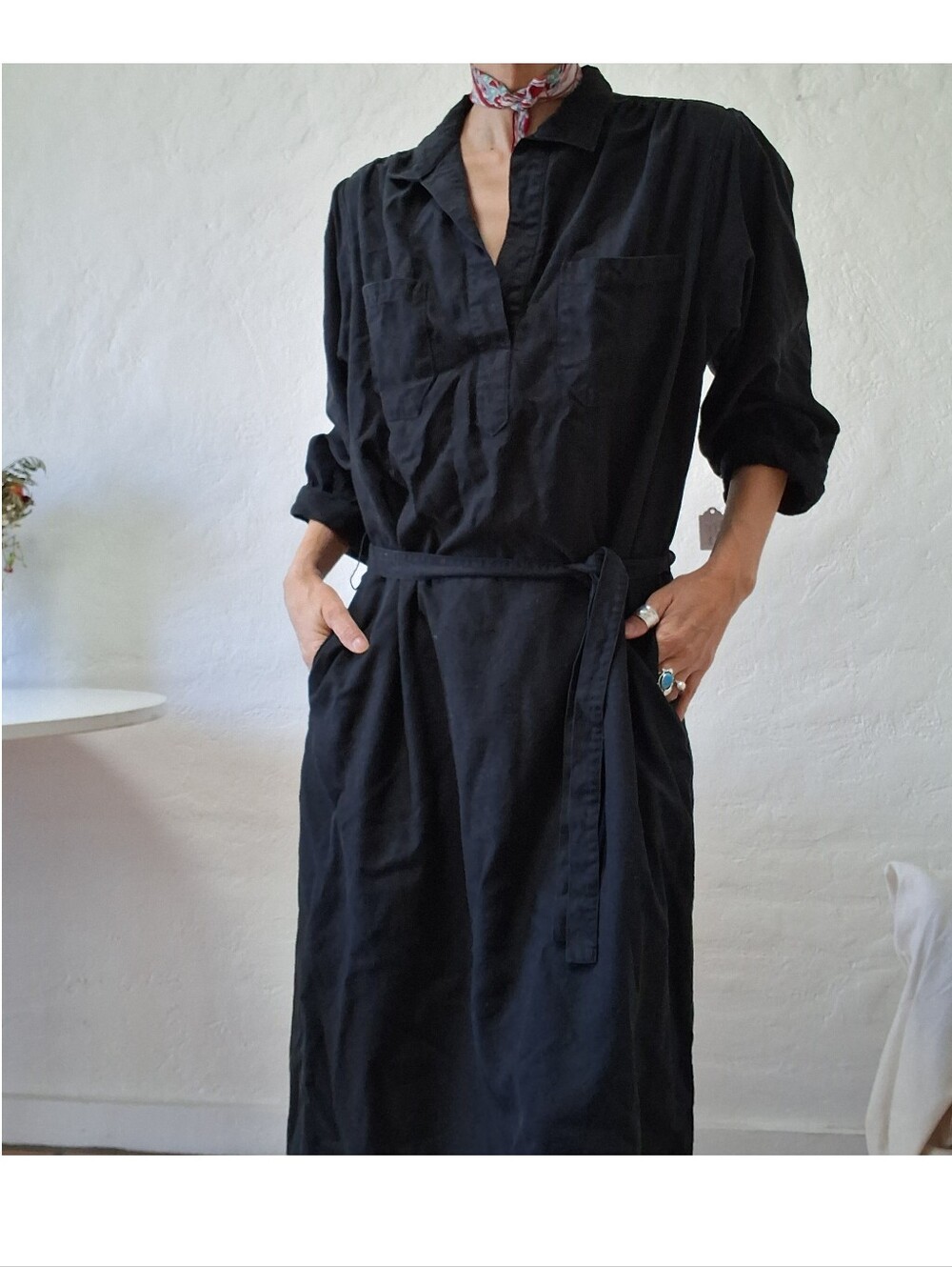 Neiman Marcus 90s Minimalist Lagenlook Sand Washed Silk Shirt Dress